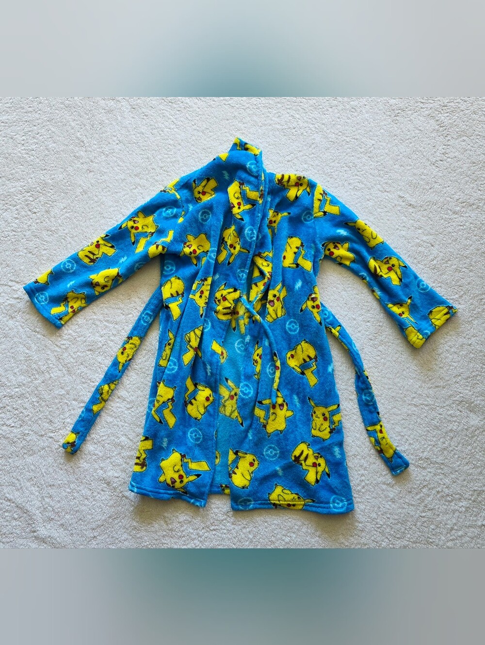 Kids Pokemon Pikachu blue Robe Pajama Cover Up Bathrobe Boy Girl, size S 6/7